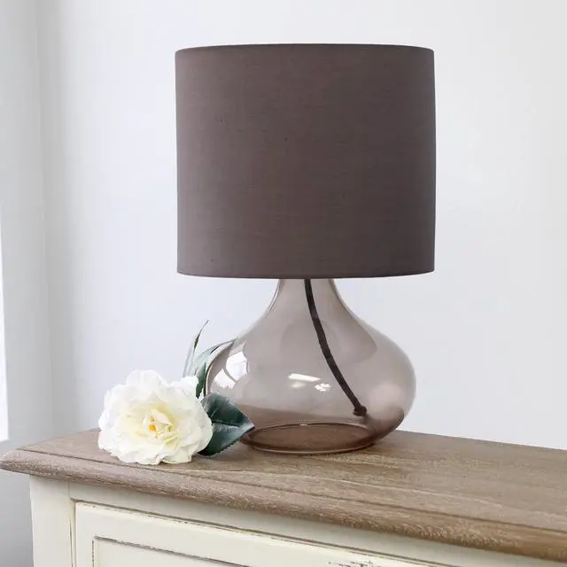 Alt view image 3 of 19 - Simple Designs Glass Raindrop Table Lamp with Fabric Shade, Smoke Gray with Gray Shade