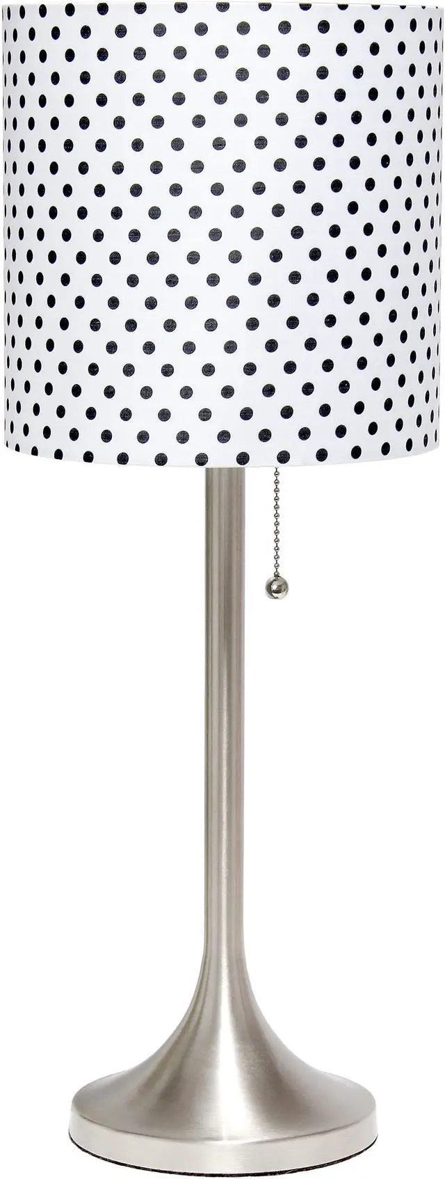 Main image of Simple Designs Brushed Nickel Tapered Table Lamp with Polka Dot Fabric Drum Shade