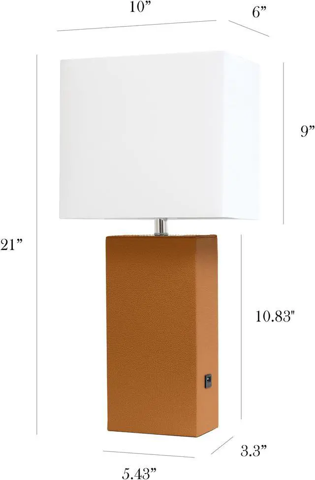Alt view image 2 of 20 - Elegant Designs Modern Leather Table Lamp with USB and White Fabric Shade, Tan