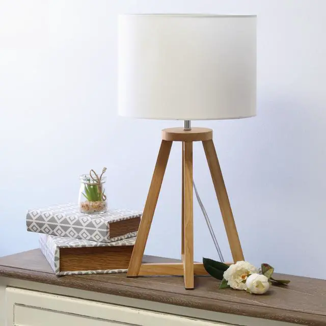 Alt view image 4 of 18 - Simple Designs Interlocked Triangular Natural Wood Table Lamp with White Fabric Shade