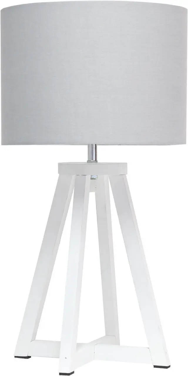 Main image of Simple Designs Interlocked Triangular White Wood Table Lamp with Gray Fabric Shade