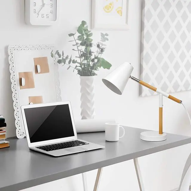 Alt view image 5 of 18 - Simple Designs White Matte and Wooden Pivot Desk Lamp