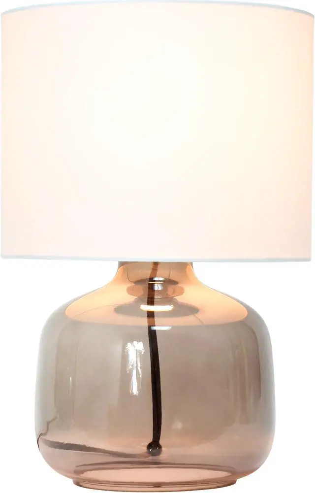 Alt view image 2 of 15 - Simple Designs  Glass Table Lamp with Fabric Shade, Smoke with White Shade
