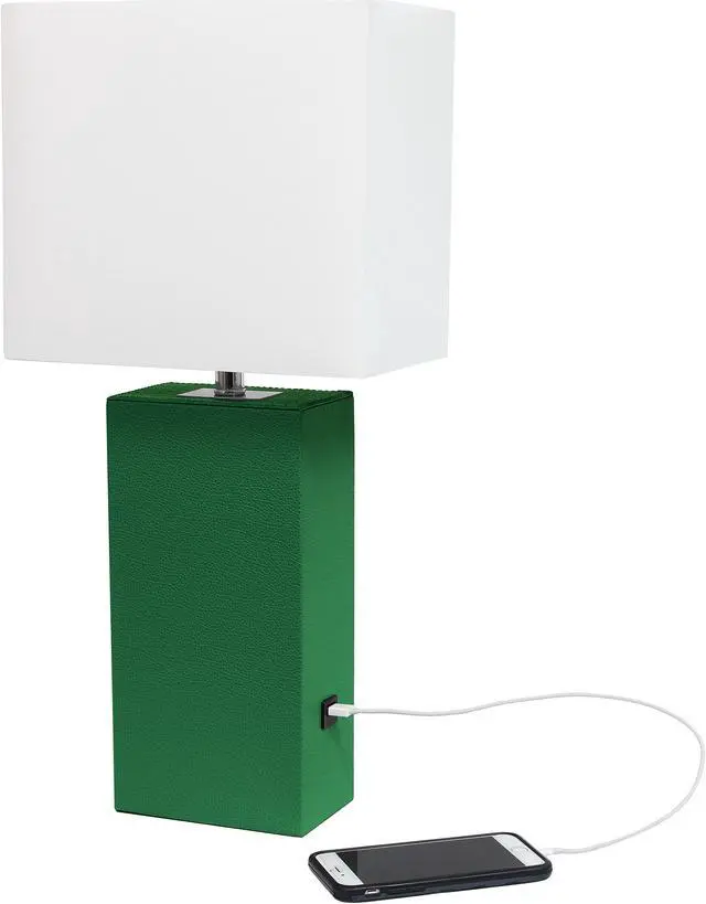 Alt view image 5 of 18 - Elegant Designs Modern Leather Table Lamp with USB and White Fabric Shade, Green