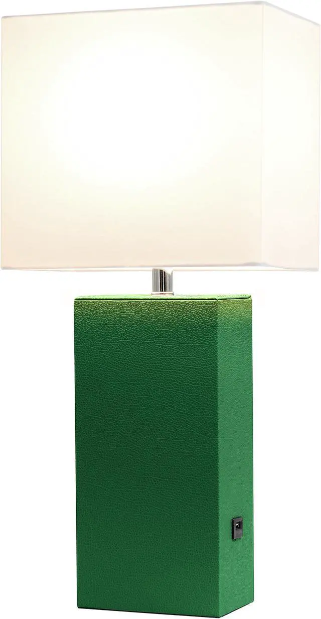 Alt view image 3 of 18 - Elegant Designs Modern Leather Table Lamp with USB and White Fabric Shade, Green