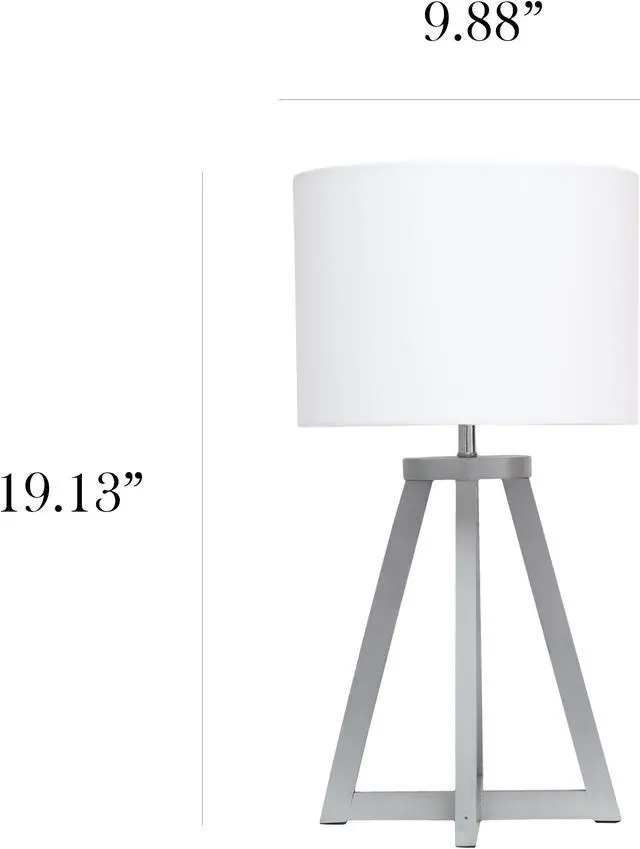 Alt view image 4 of 18 - Simple Designs Interlocked Triangular Gray Wood Table Lamp with White Fabric Shade