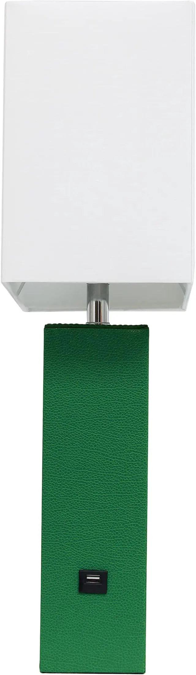 Alt view image 4 of 18 - Elegant Designs Modern Leather Table Lamp with USB and White Fabric Shade, Green