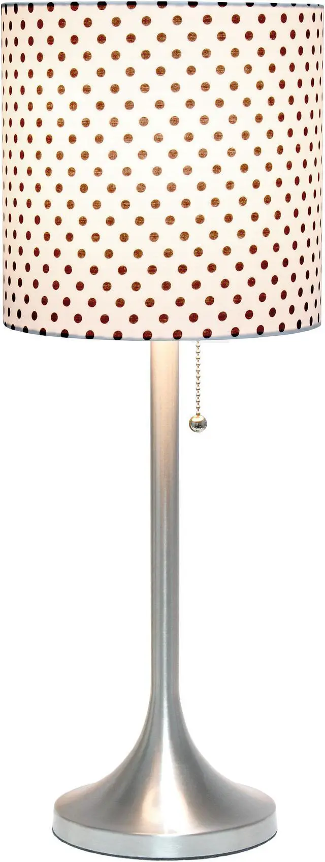 Alt view image 3 of 20 - Simple Designs Brushed Nickel Tapered Table Lamp with Polka Dot Fabric Drum Shade