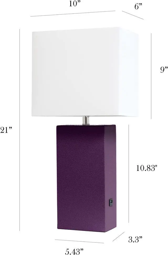 Alt view image 3 of 18 - Elegant Designs Modern Leather Table Lamp with USB and White Fabric Shade, Eggplant