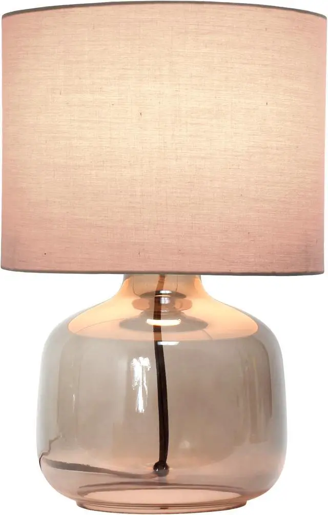 Alt view image 3 of 15 - Simple Designs Glass Table Lamp with Fabric Shade, Smoke with Gray Shade