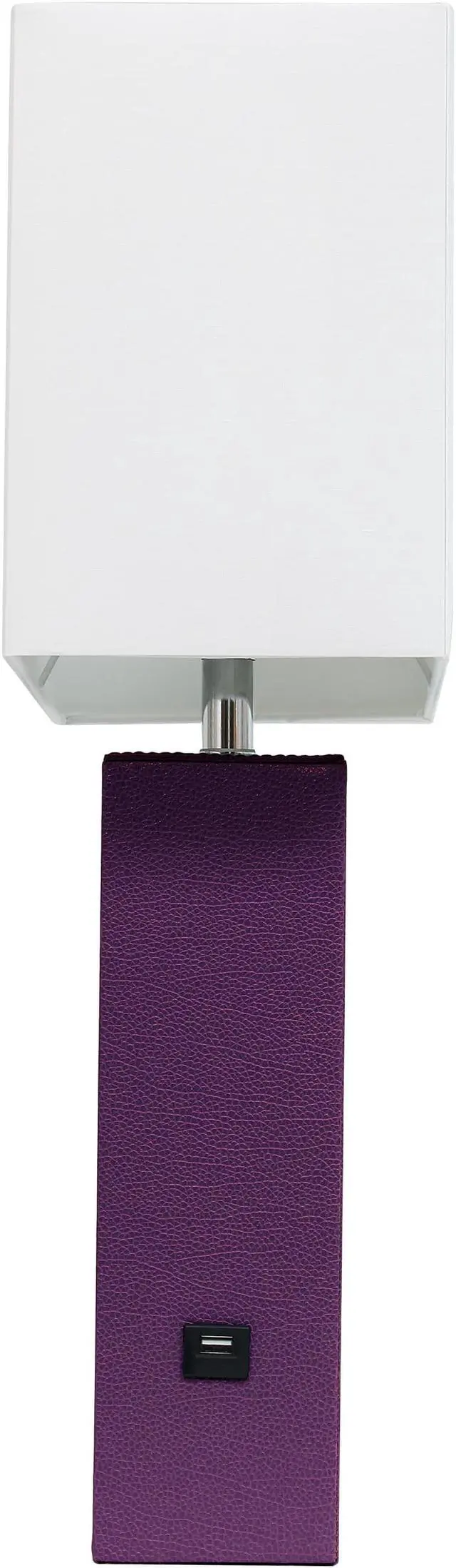 Alt view image 5 of 18 - Elegant Designs Modern Leather Table Lamp with USB and White Fabric Shade, Eggplant