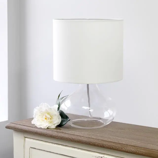 Alt view image 2 of 15 - Simple Designs Glass Raindrop Table Lamp with Fabric Shade, Clear with White Shade
