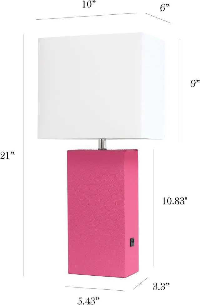Alt view image 2 of 18 - Elegant Designs Modern Leather Table Lamp with USB and White Fabric Shade, Hot Pink