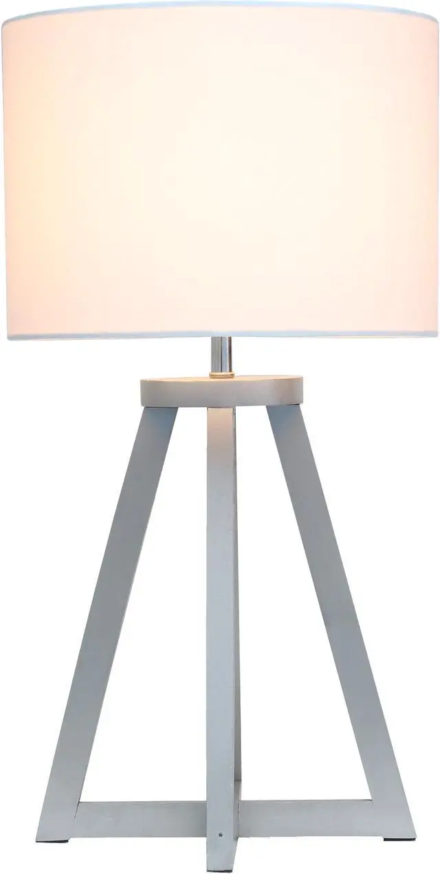Main image of Simple Designs Interlocked Triangular Gray Wood Table Lamp with White Fabric Shade