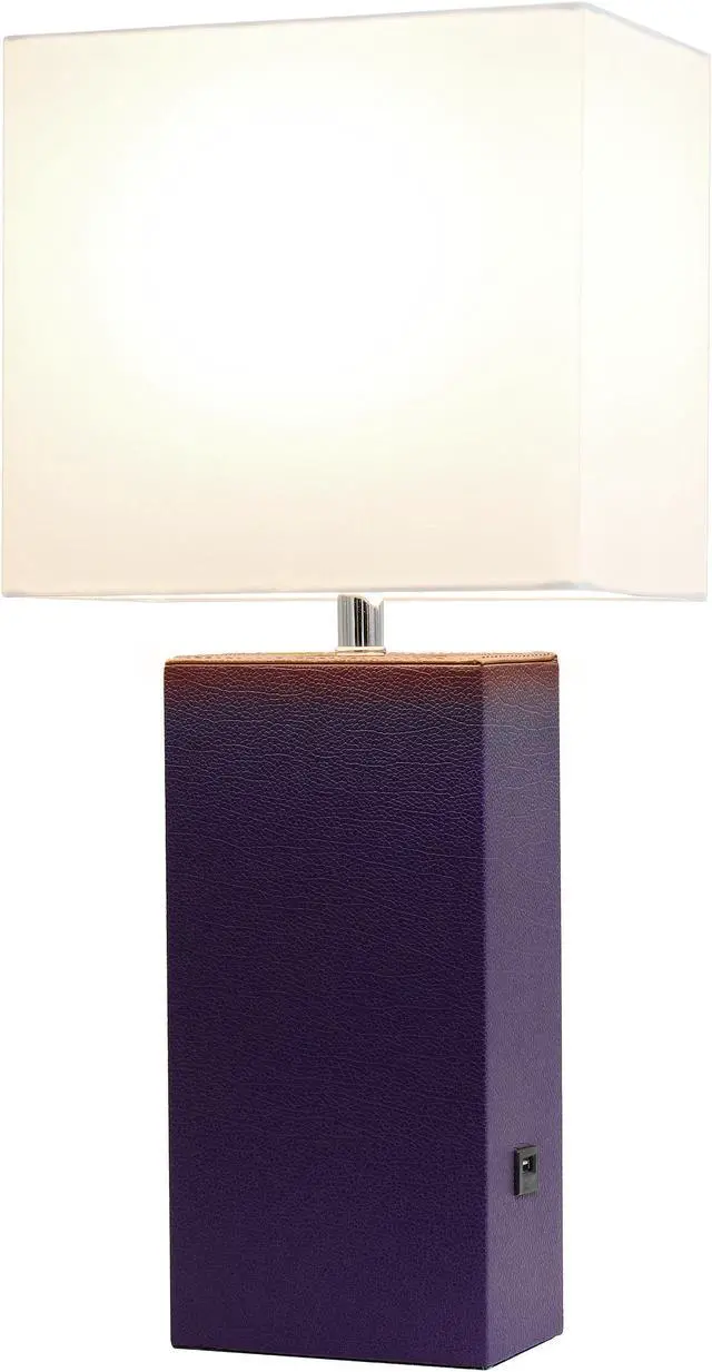 Alt view image 4 of 18 - Elegant Designs Modern Leather Table Lamp with USB and White Fabric Shade, Eggplant