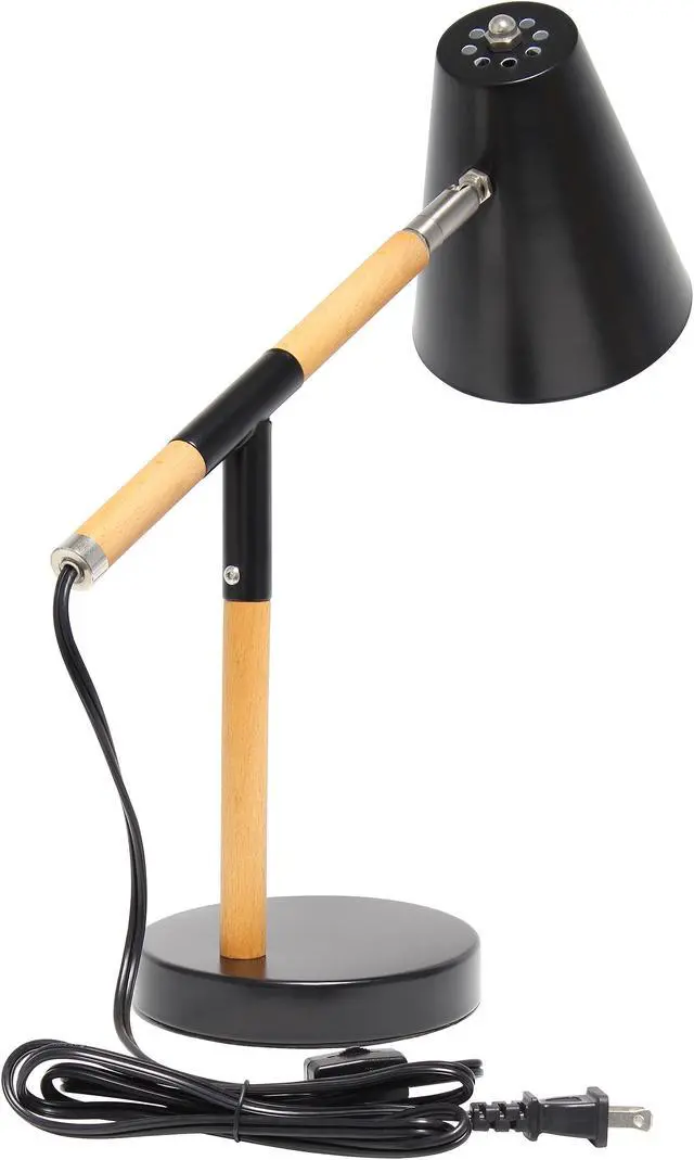 Alt view image 3 of 16 - Simple Designs Black Matte and Wooden Pivot Desk Lamp