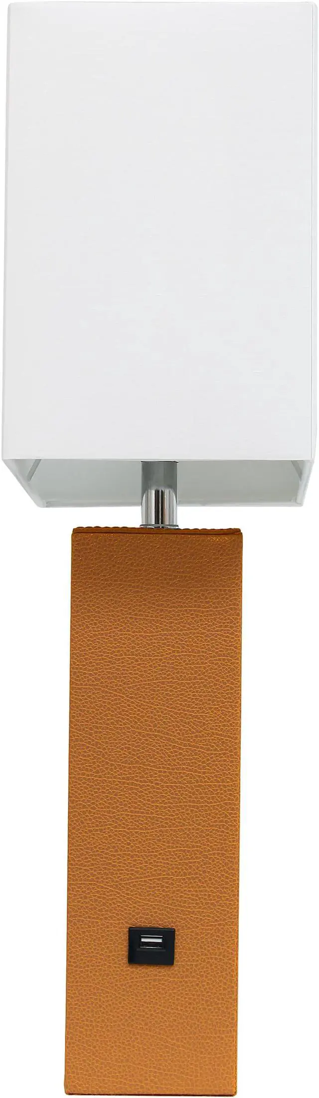 Alt view image 4 of 20 - Elegant Designs Modern Leather Table Lamp with USB and White Fabric Shade, Tan
