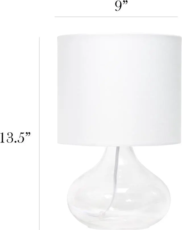 Alt view image 3 of 15 - Simple Designs Glass Raindrop Table Lamp with Fabric Shade, Clear with White Shade