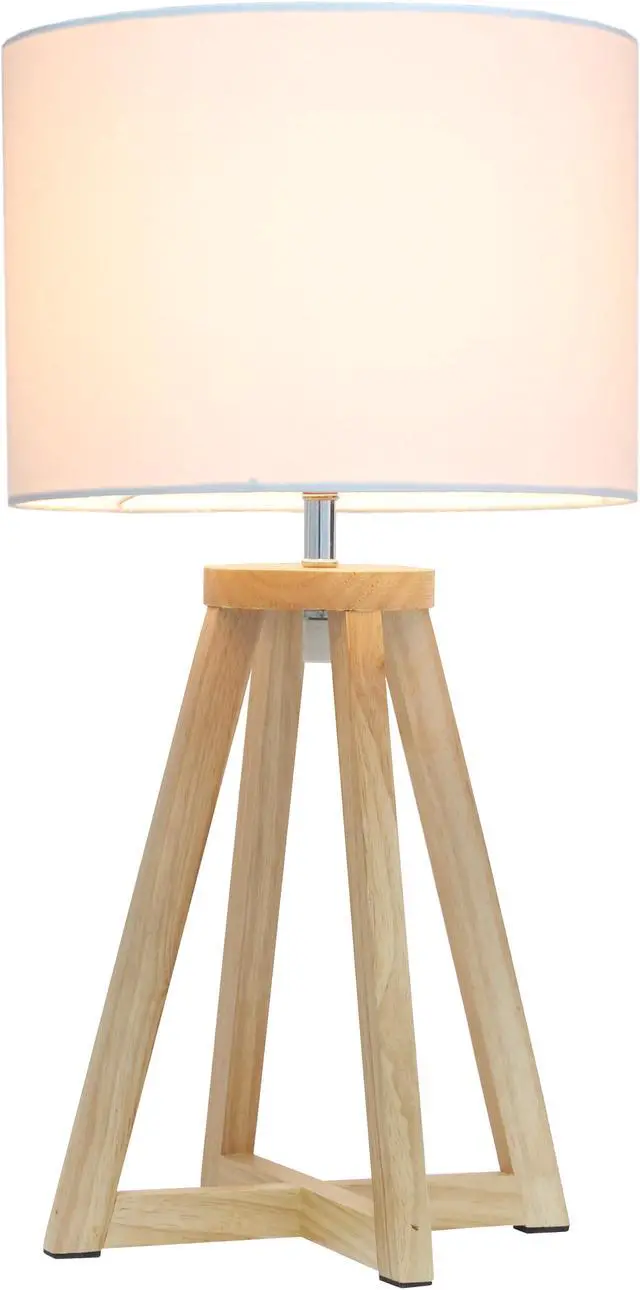 Main image of Simple Designs Interlocked Triangular Natural Wood Table Lamp with White Fabric Shade