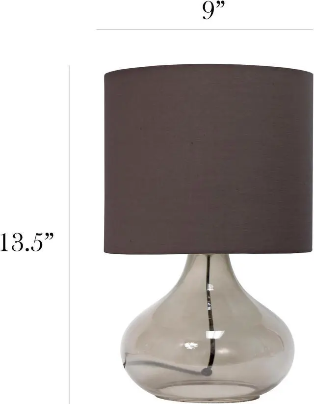 Alt view image 4 of 19 - Simple Designs Glass Raindrop Table Lamp with Fabric Shade, Smoke Gray with Gray Shade