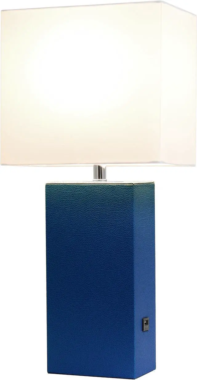 Alt view image 3 of 19 - Elegant Designs Modern Leather Table Lamp with USB and White Fabric Shade, Blue
