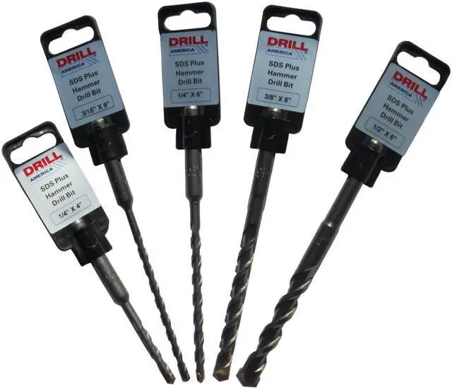 Main image of Drill America SDSSET 5 Piece SDS-Plus Drill Small, Size: 1/4" - 1/2", Carbide Tipped, Coating, Right Hand Cut, Uncoated/Bright