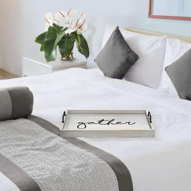 Alt view image 6 of 20 - Elegant Designs Decorative Wood Serving Tray w/ Handles, 15.50" x 12", "Gather" HG2000-GGH