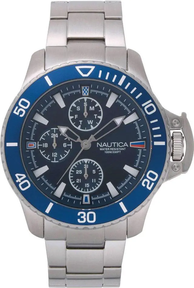 Alt view image 7 of 11 - Men's Nautica Bayside 45mm Stainless Steel Band Watch NAPBYS006