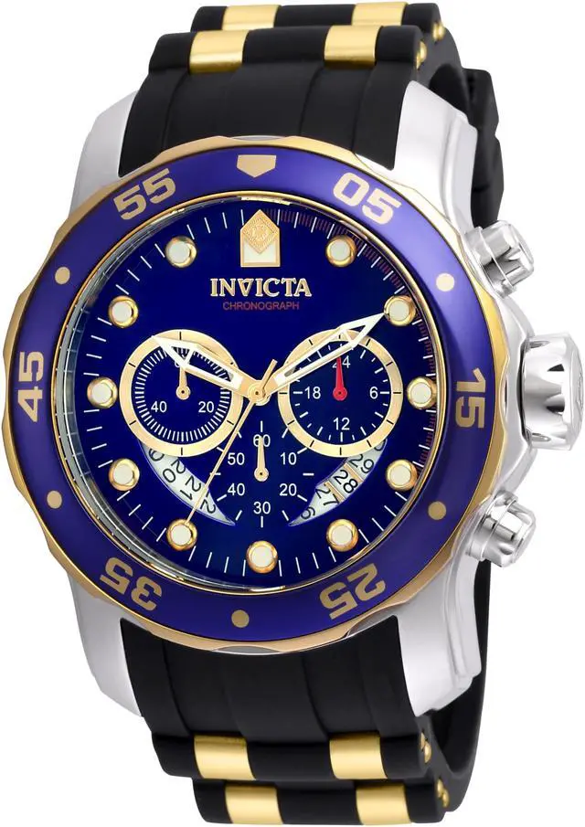 Alt view image 13 of 14 - Invicta 22971 Men's Pro Diver Chronograph Black Silicone Blue Dial Two-Tone Bezel Watch