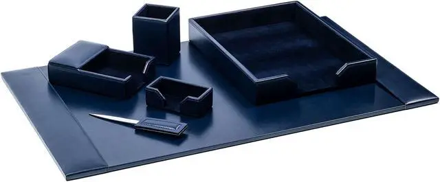 Main image of Navy Blue Bonded Leather 6-Piece Desk Set