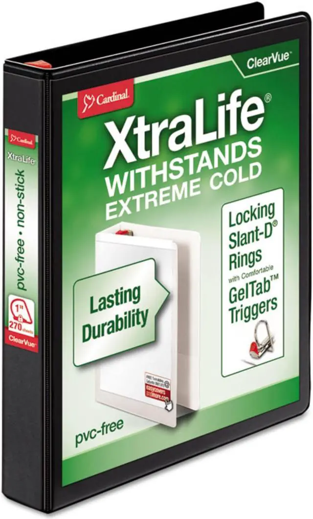 Alt view image 2 of 4 - Cardinal XtraLife ClearVue Non-Stick Locking Slant-D Ring Binder ,BNDR,1",CV, D-RING,BK