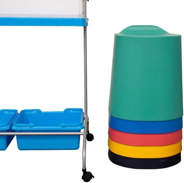 Alt view image 5 of 12 - Luxor Kids, Children, Students Indoor Outdoor Classroom Assorted Conical TailFin Plastic Stackable Stools - 5 Pack