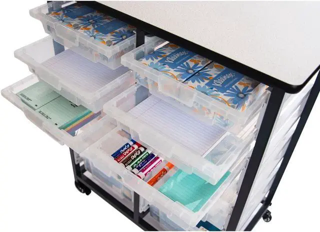 Alt view image 10 of 14 - Luxor Furniture Mobile Bin Storage Unit - Double Row with Large and Small Clear Bins
