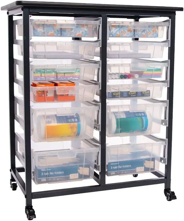 Alt view image 8 of 14 - Luxor Furniture Mobile Bin Storage Unit - Double Row with Large and Small Clear Bins