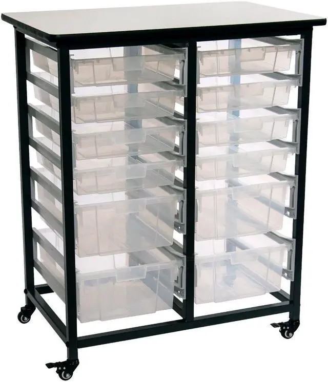 Alt view image 7 of 14 - Luxor Furniture Mobile Bin Storage Unit - Double Row with Large and Small Clear Bins