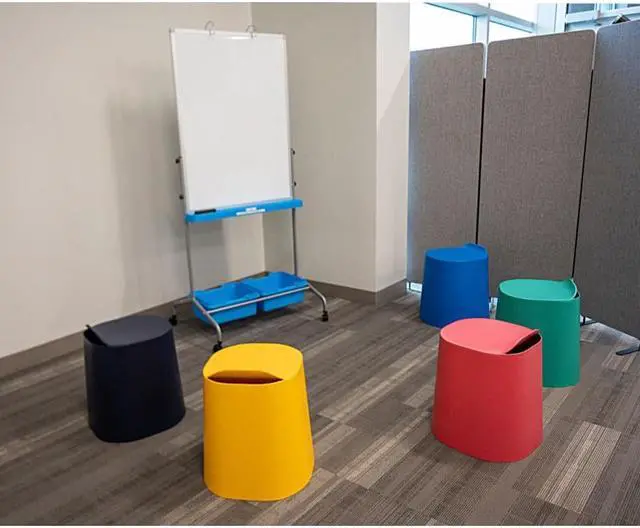 Alt view image 6 of 12 - Luxor Kids, Children, Students Indoor Outdoor Classroom Assorted Conical TailFin Plastic Stackable Stools - 5 Pack