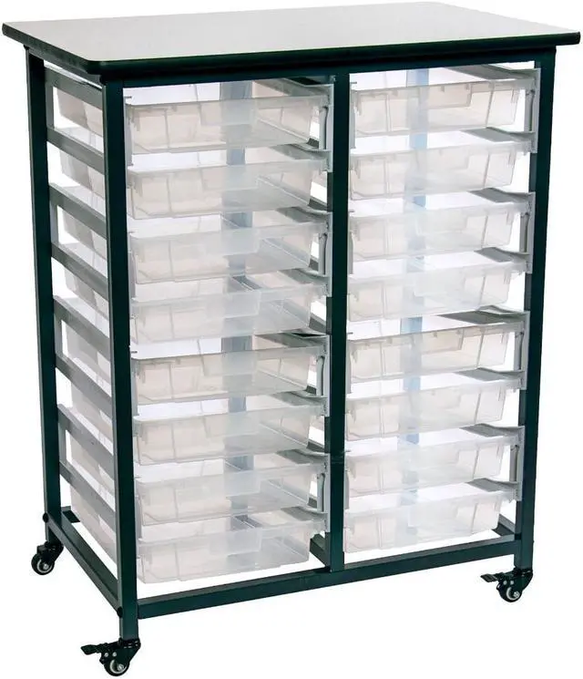 Alt view image 6 of 12 - Luxor Furniture Mobile Bin Storage Unit - Double Row Casters and Locking Brakes with Small Clear Bins - Dark Gray
