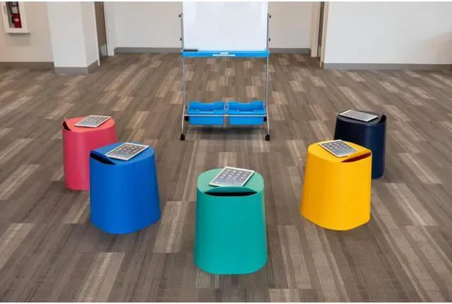 Alt view image 7 of 12 - Luxor Kids, Children, Students Indoor Outdoor Classroom Assorted Conical TailFin Plastic Stackable Stools - 5 Pack