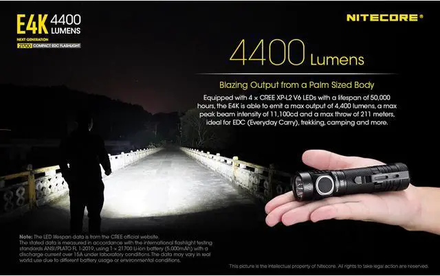Alt view image 2 of 12 - Nitecore E4K Next Generation 21700 Compact Edc Flashlight