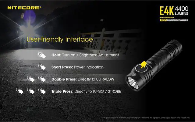 Alt view image 4 of 12 - Nitecore E4K Next Generation 21700 Compact Edc Flashlight