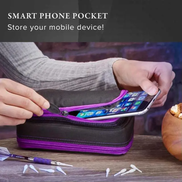 Alt view image 6 of 6 - Casemaster Plazma Plus Dart Case Black with Amethyst Zipper and Phone Pocket