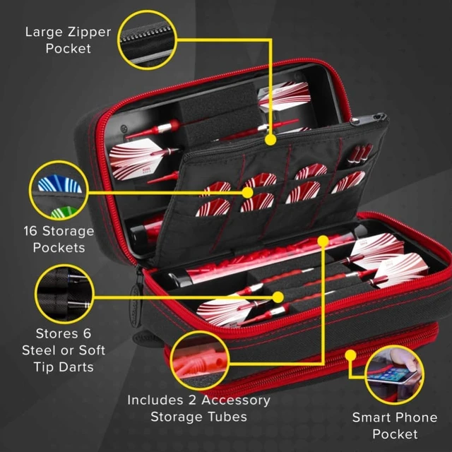 Alt view image 3 of 6 - Casemaster Plazma Pro Dart Case Black with Ruby Zipper and Phone Pocket