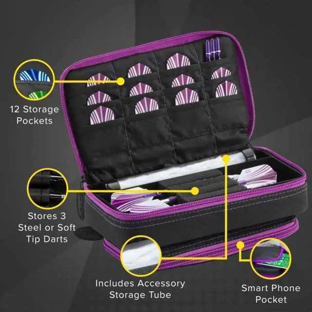 Alt view image 3 of 6 - Casemaster Plazma Plus Dart Case Black with Amethyst Zipper and Phone Pocket