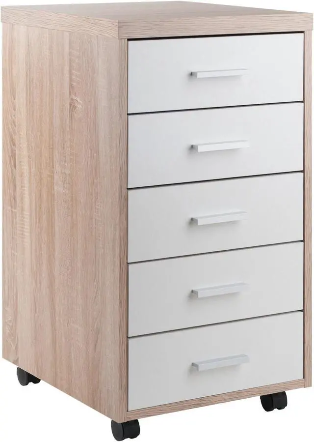 Main image of Kenner Mobile Storage Cabinet, 5 Drawers, Reclaimed Wood/White Finish 18556