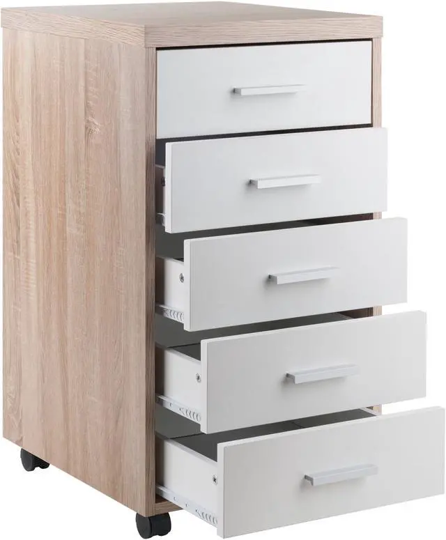 Alt view image 2 of 7 - Kenner Mobile Storage Cabinet, 5 Drawers, Reclaimed Wood/White Finish 18556