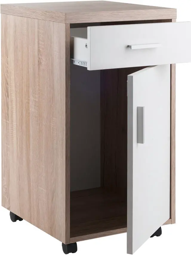 Alt view image 2 of 7 - Kenner Mobile Storage Cabinet, 1 Drawer, Reclaimed Wood/White Finish 18220