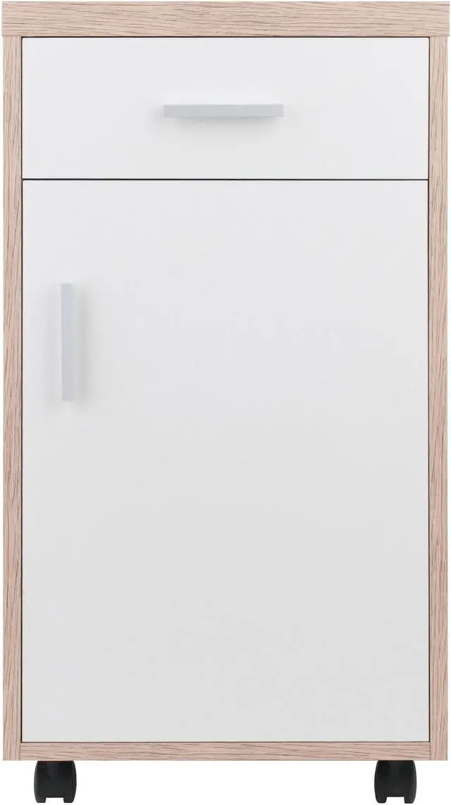 Alt view image 4 of 7 - Kenner Mobile Storage Cabinet, 1 Drawer, Reclaimed Wood/White Finish 18220