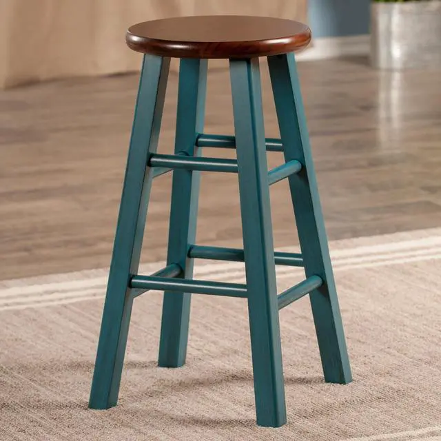 Alt view image 5 of 7 - Ivy 24" Counter Stool Rustic Teal w/ Walnut Seat 62224