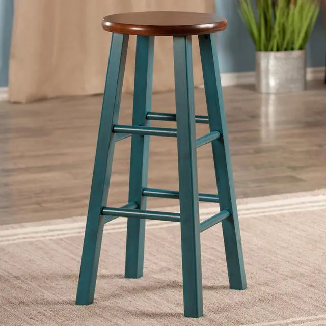 Alt view image 5 of 7 - Ivy 29" Bar Stool Rustic Teal w/ Walnut Seat 62230
