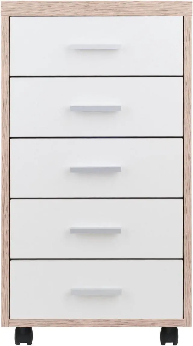 Alt view image 4 of 7 - Kenner Mobile Storage Cabinet, 5 Drawers, Reclaimed Wood/White Finish 18556